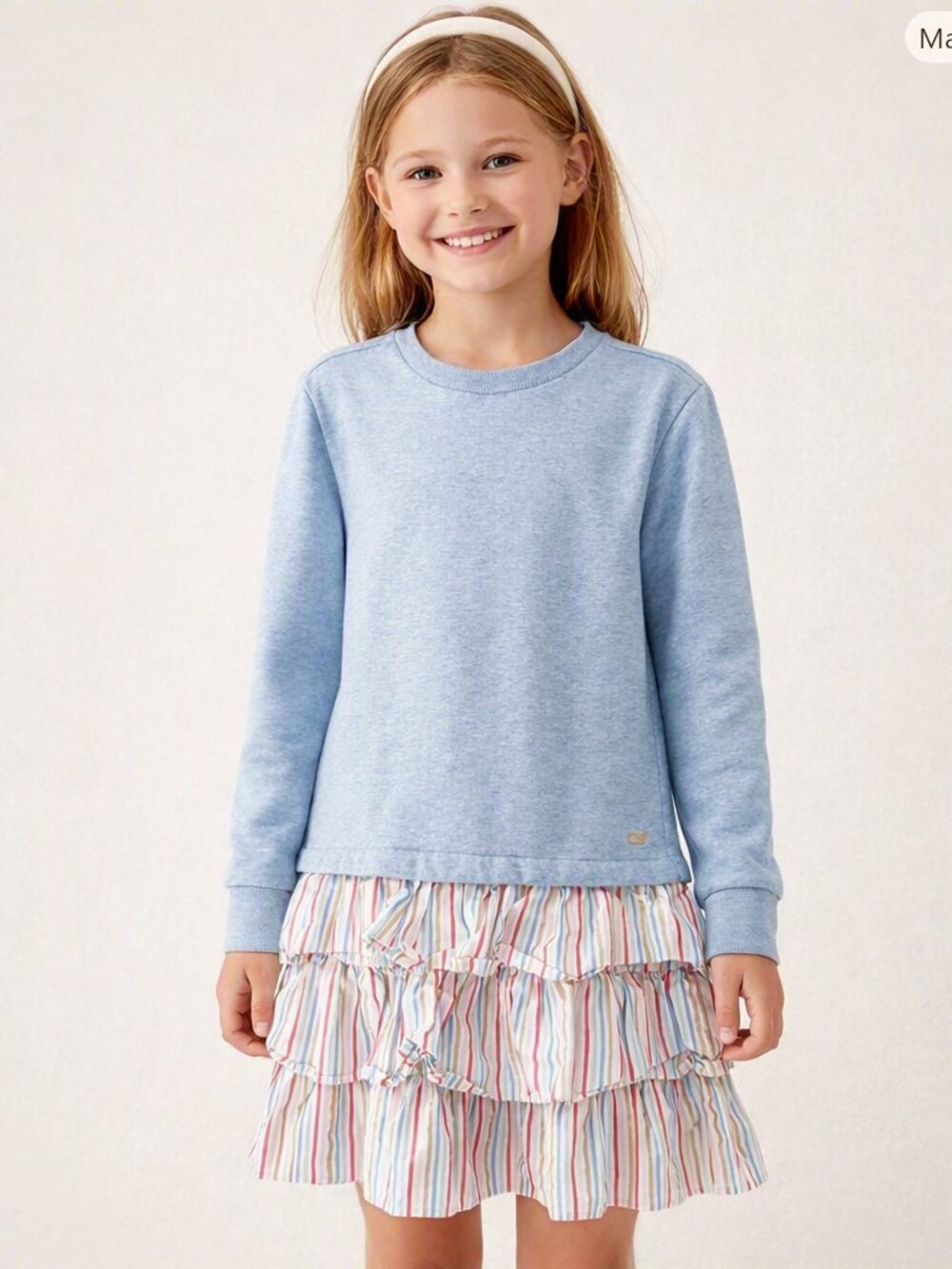 Vineyard Vines sweatshirt dress striped ruffle skirt hem Size 7-8